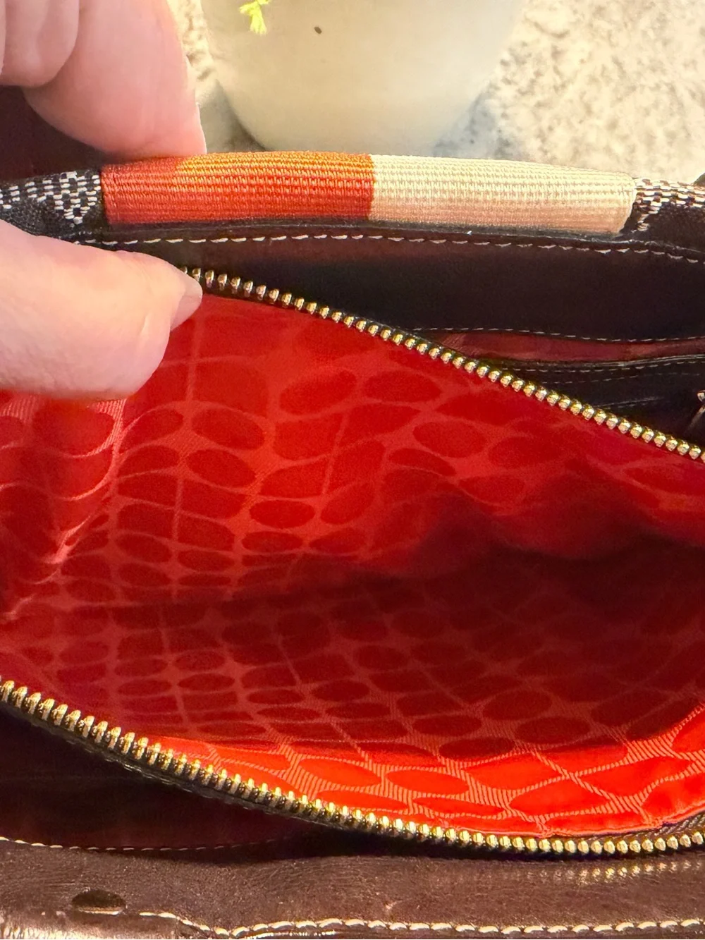 Kate Spade!!! Medium sized brown Canvas Tote with Orange and Cream Stripe